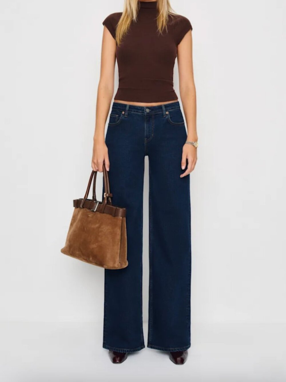 NWT REFORMATION Greta Super Stretch Low Rise Wide Leg Jeans, Reservoir, size 27